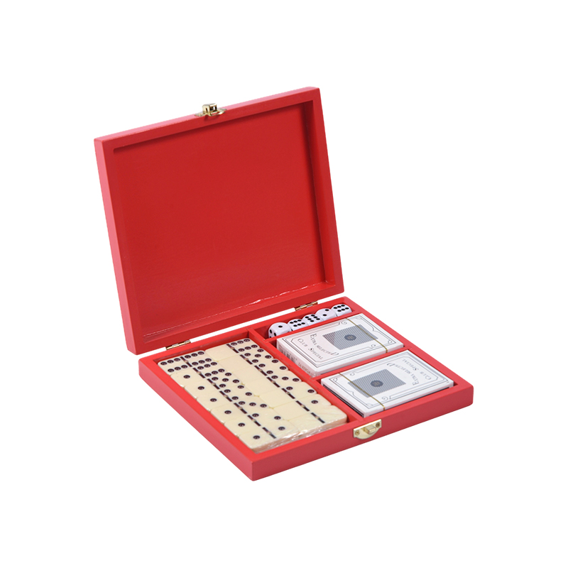 Bærbar Redwood Box dobbelt spilsæt (Domino & Poker)