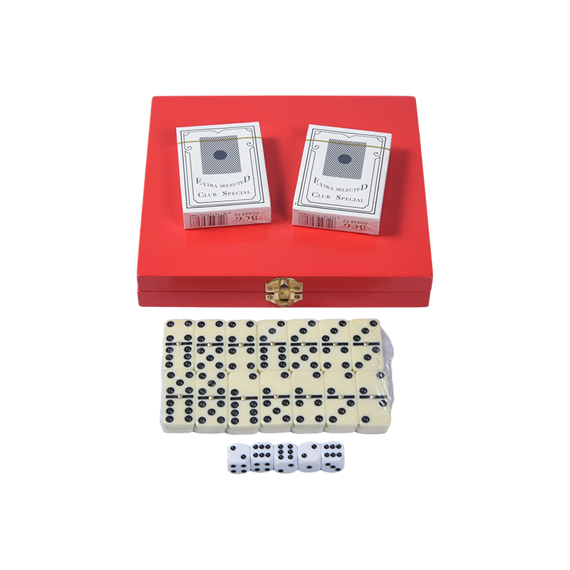 Bærbar Redwood Box dobbelt spilsæt (Domino & Poker)