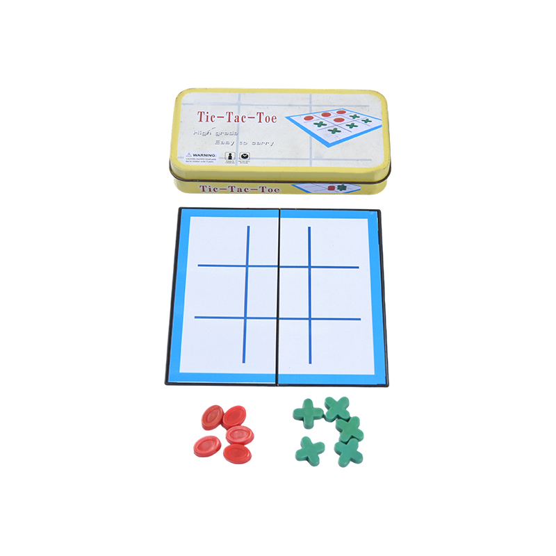 Bærbart klassisk Tic-Tac-Toe-sæt med metalopbevaringsetui