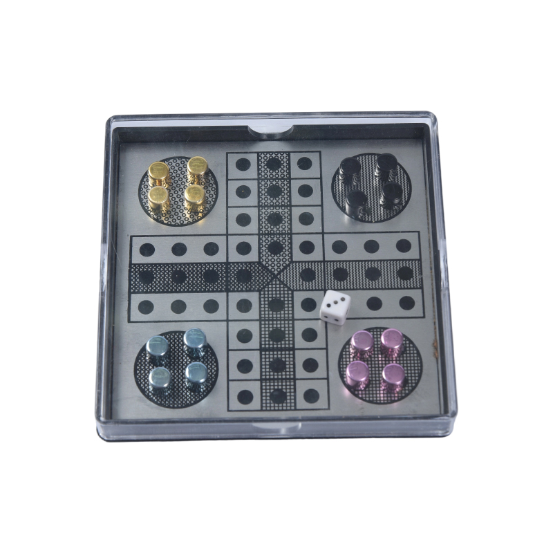 Magnetisk metal ludo spil sæt i klar akryl etui