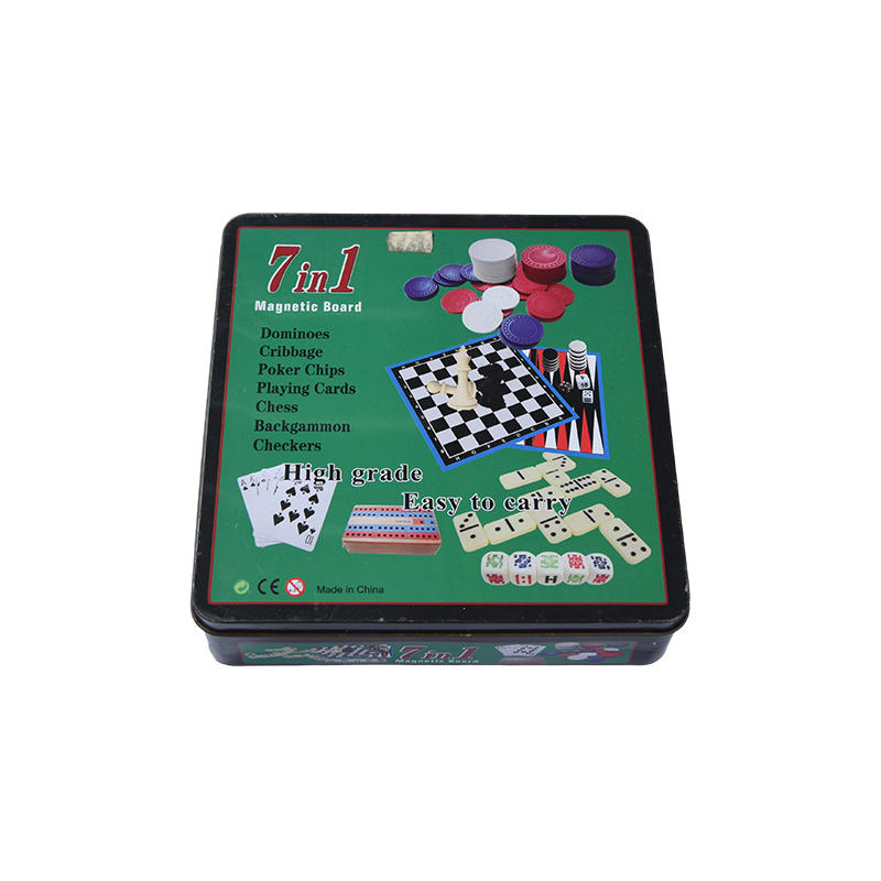 Metal Tin Case 7-i-1 magnetisk brætspilssæt