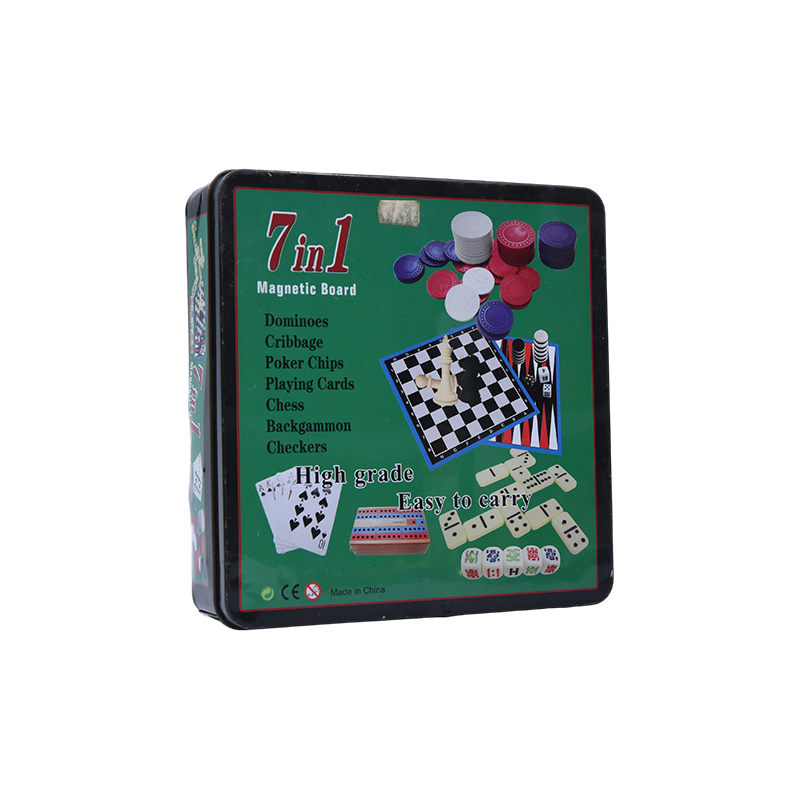Metal Tin Case 7-i-1 magnetisk brætspilssæt