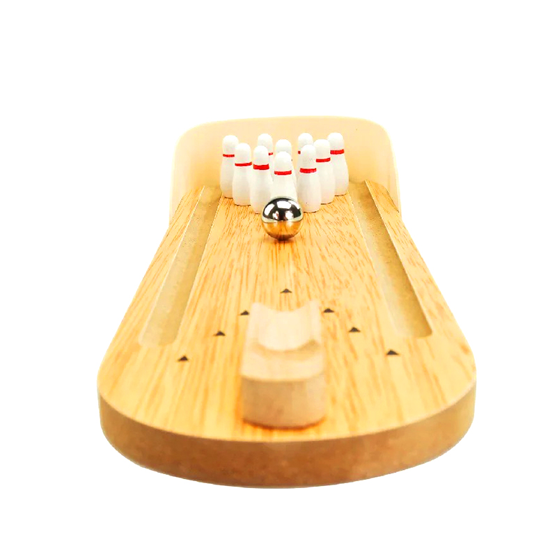 Kompakt træsæt med stålkugle og stifter Mini desktop bowlingspil