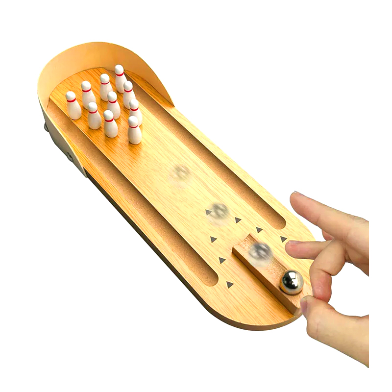 Kompakt træsæt med stålkugle og stifter Mini desktop bowlingspil