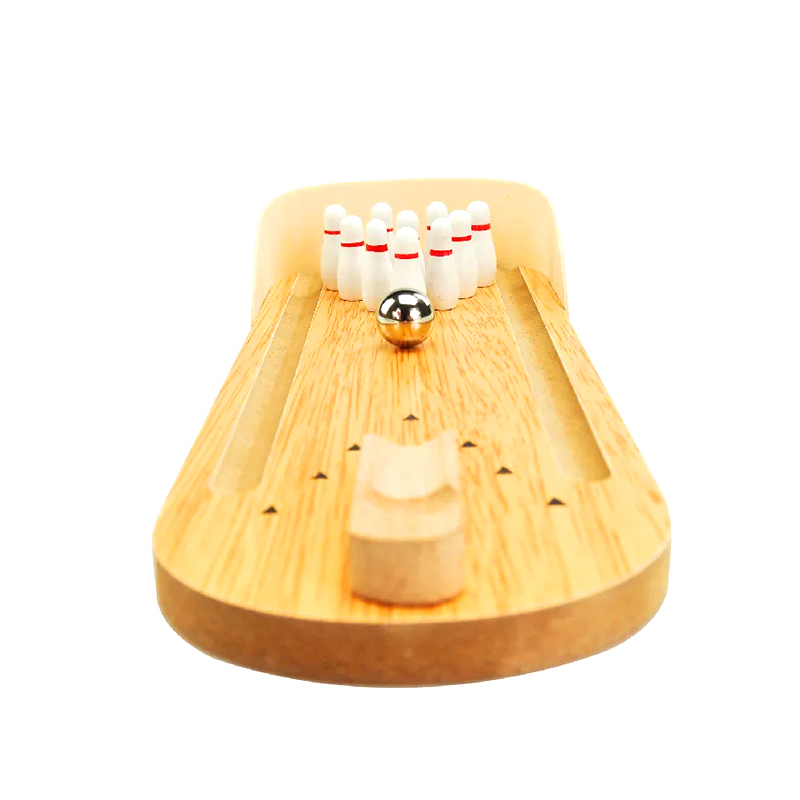 Kompakt træsæt med stålkugle og stifter Mini desktop bowlingspil